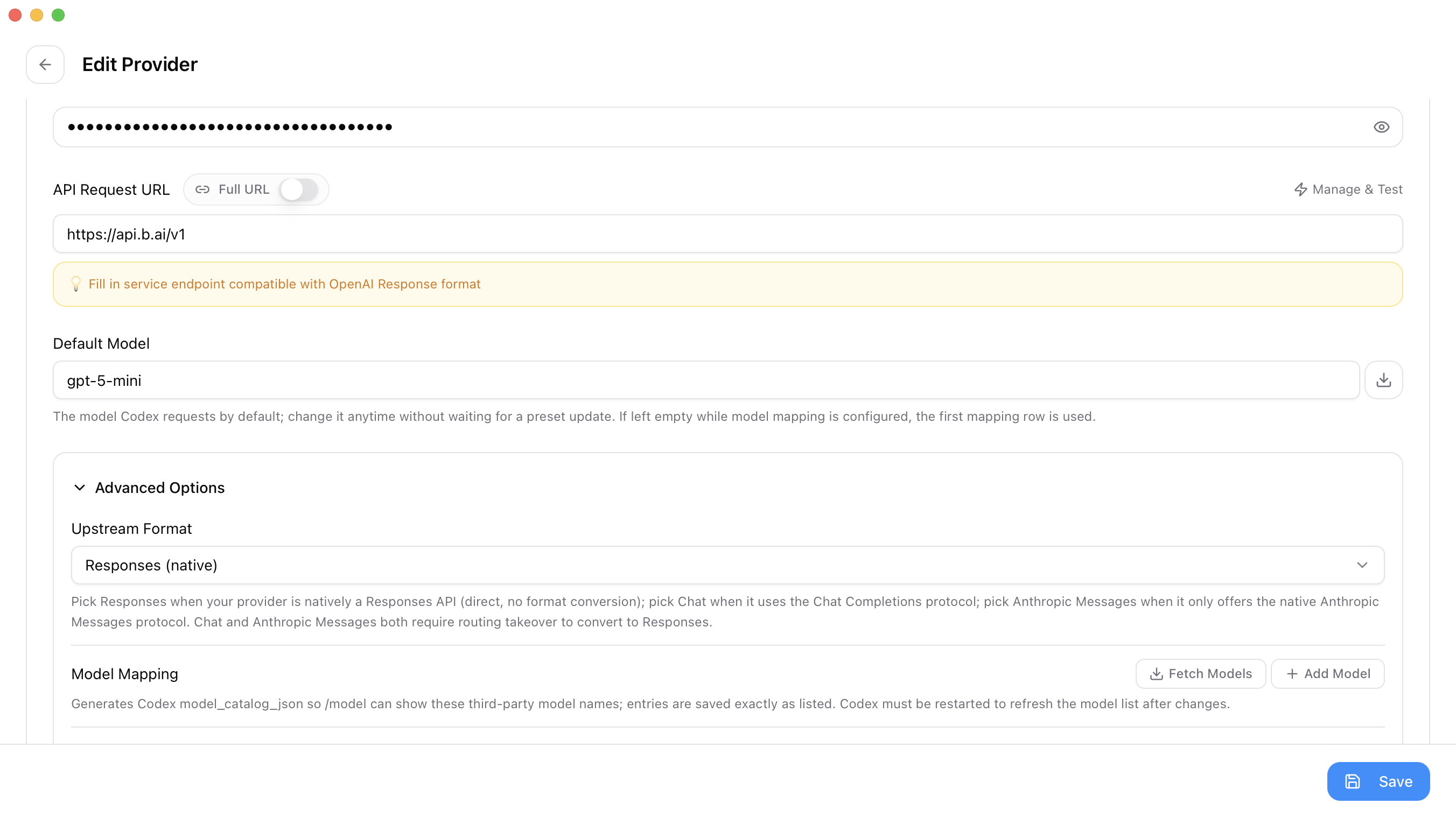 Select Responses native as the upstream format